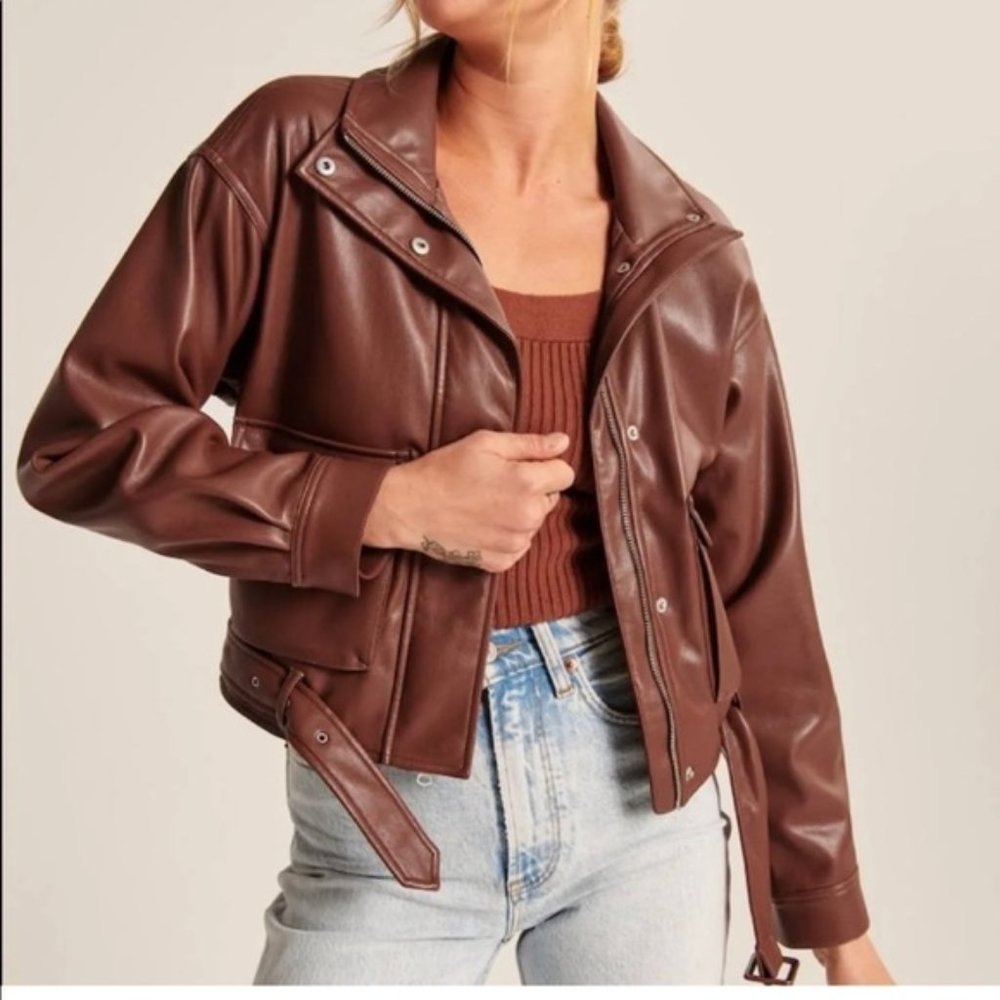 Abercrombie & Fitch Women's Brown Faux Leather Jacket